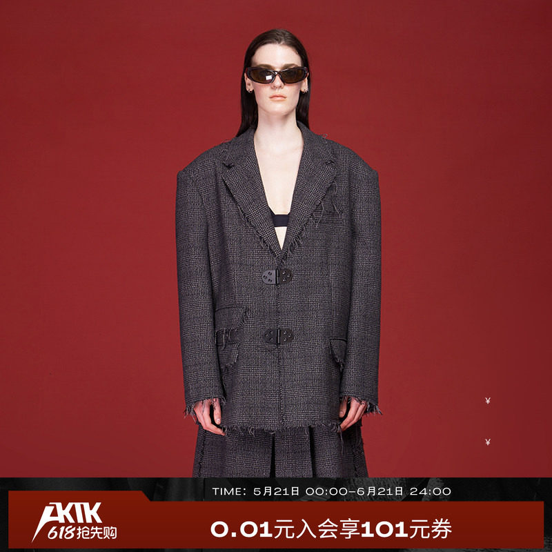 AKTK【程相同款】巴恩风 秋冬小众设计复古格纹oversize休闲外套