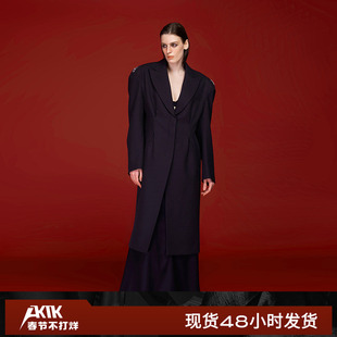 AKTK外套【黄子韬/袁一琦歌手同款】金属肩章收褶中长修身大衣