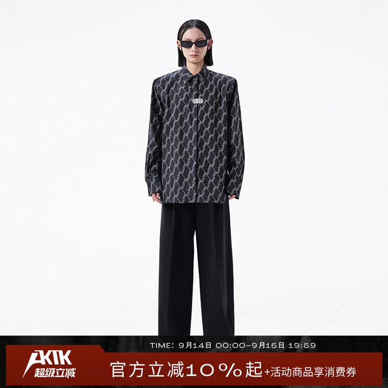 AKTK/ANNK 春夏新款 小众设计 LOGO循环印花衬衫图片