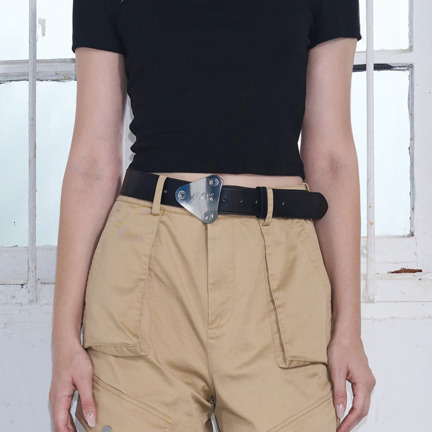 AKTK三角扣LOGO三角牌真皮皮带