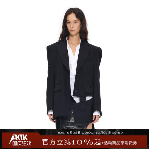 AKTK 【Loong9-奥利 同款】新款不规则分割黑色西装外套男女同款