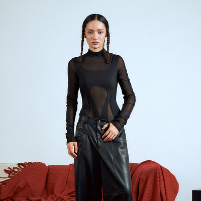 AKTK网纱拼接修身连体衣