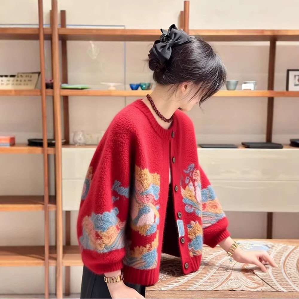 现货 新中式国风毛衣高级感针织上衣女2025秋冬新款今年流行爆款,女装/女士精品,常规大码外套,淘宝优惠券,粉丝福利购,淘宝优惠卷