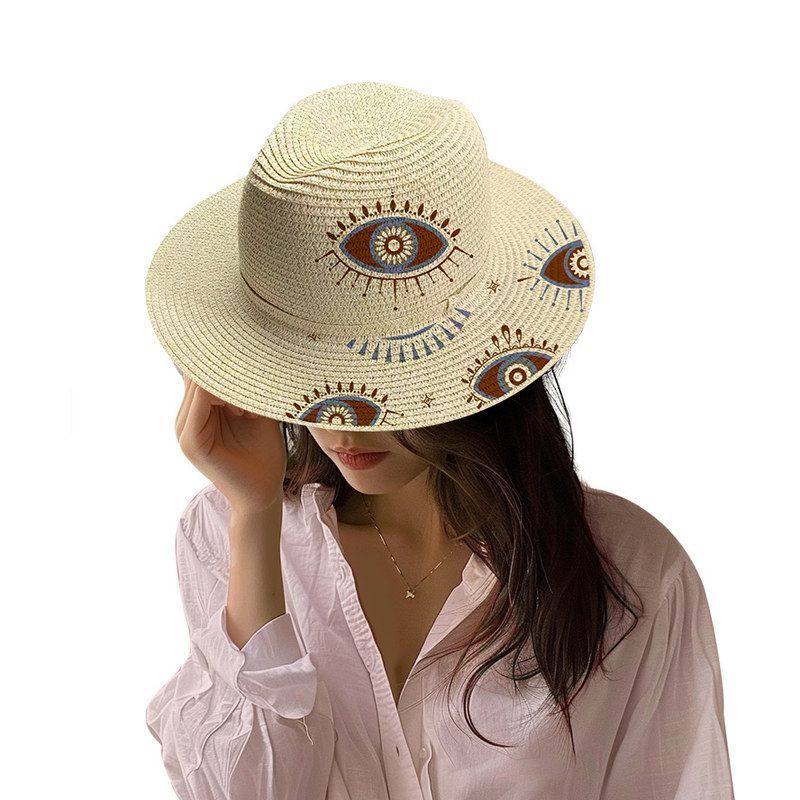 欧美手编眼睛多色印花logo度假出游草帽透气便携可折叠沙滩遮阳帽,服饰配件/皮带/帽子/围巾,帽子,淘宝优惠券,粉丝福利购,淘宝优惠卷