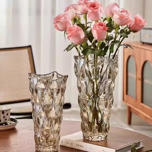 北欧轻奢玻璃花瓶透明插花高级感网红水养玫瑰百合波西米亚花器