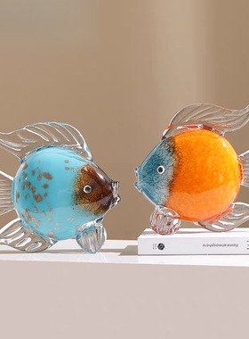 北欧玻璃亲嘴鱼摆件家居软工艺品