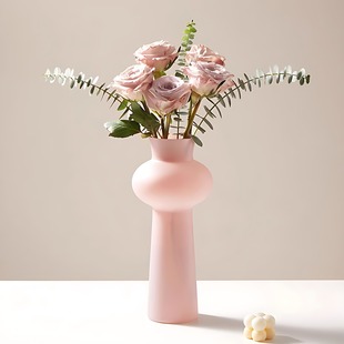 法式粉色奶油风玻璃花瓶高级感客厅插花摆件水培鲜花干花仿真花