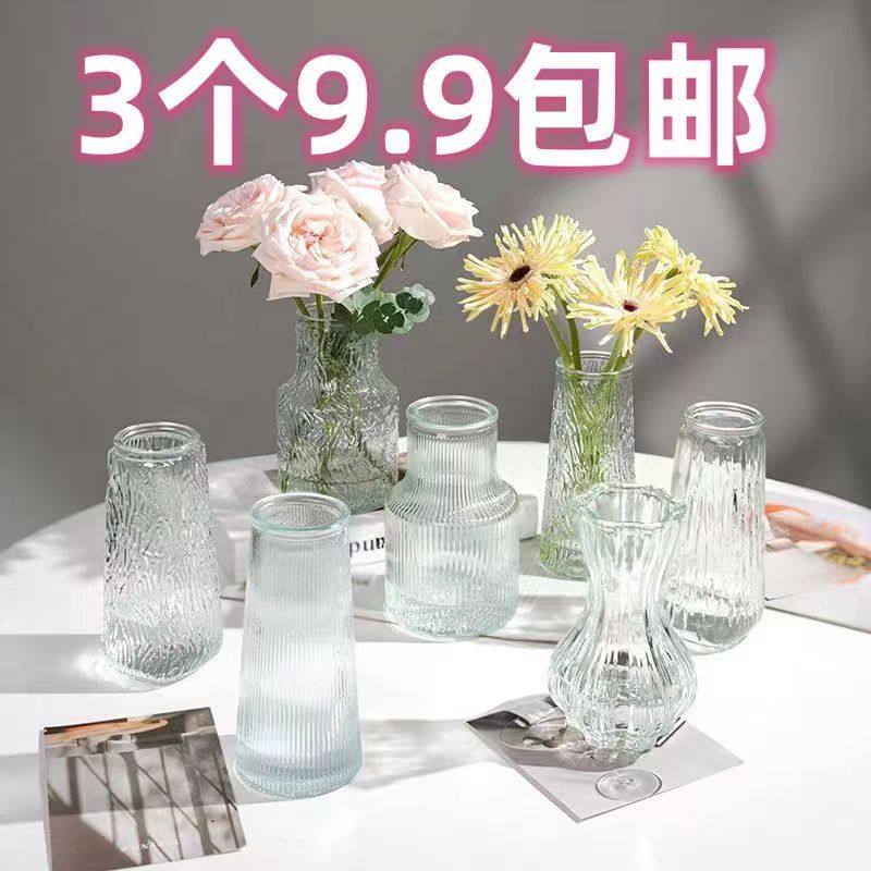 简约玻璃花瓶轻奢高颜值摆件客厅插花水养富贵竹鲜花透明花器装饰