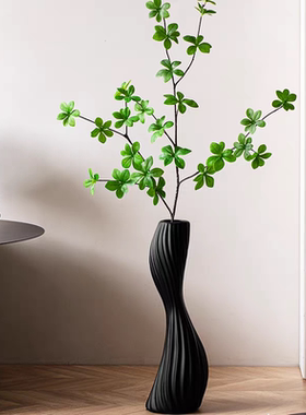 北欧入户玄关花瓶摆件小蛮腰造型仿陶瓷黑色电视墙高款装饰插花器