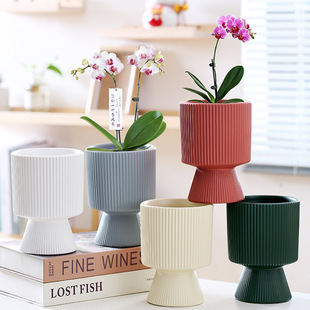 网红陶瓷花盆蝴蝶兰专用大口径带托盘欧式简约绿植大号家居装饰品
