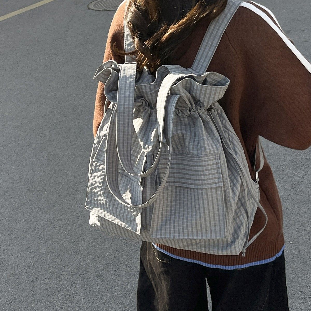 大容量多用途轻便旅行背包格子抽绳托特包女包双肩包单肩手提包潮,箱包皮具/热销女包/男包,双肩背包,淘宝优惠券,粉丝福利购,淘宝优惠卷