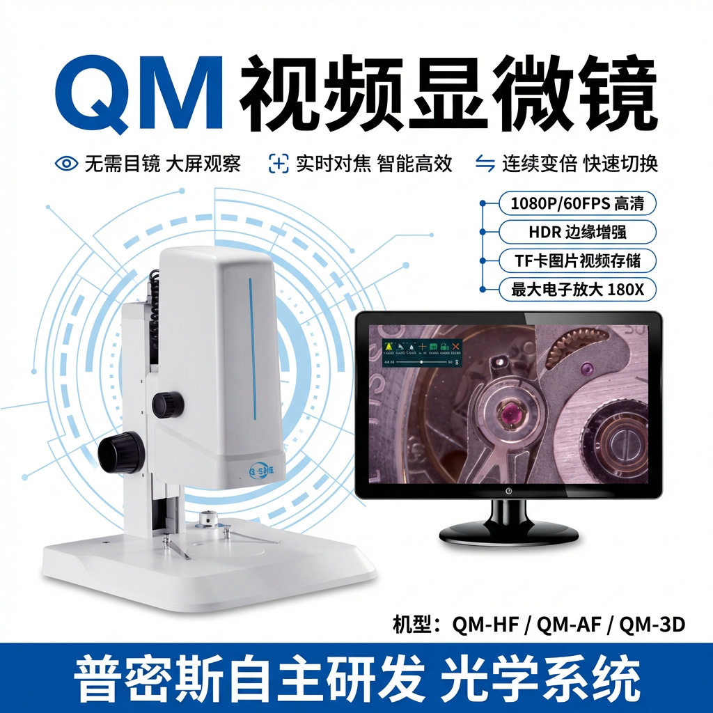 蔻奢QM视频显微镜实时对焦200万像素高清成像工业检测多光源适配