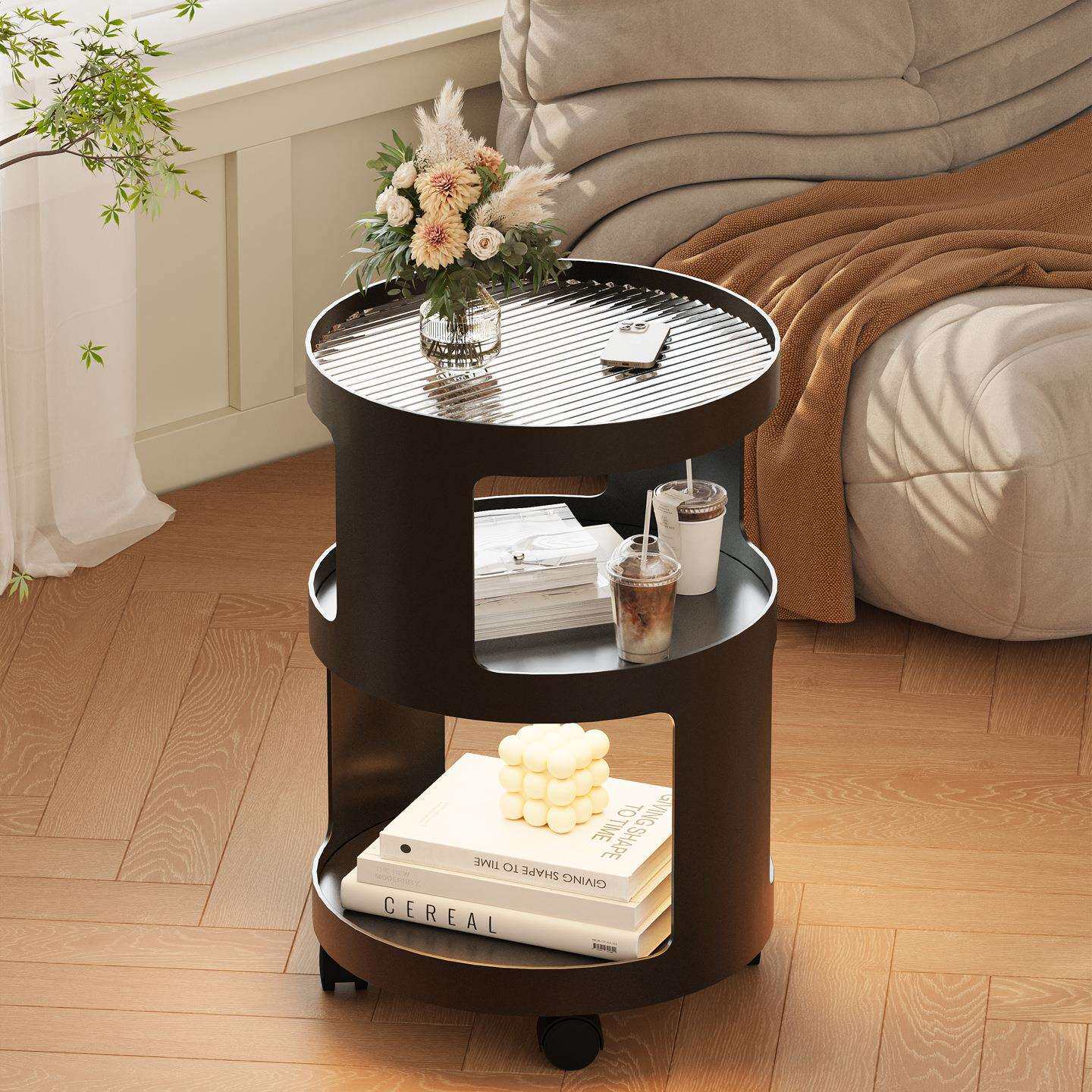 奶油风客厅现代简约茶几边几卧室床头柜沙发角几移动储物收纳推车