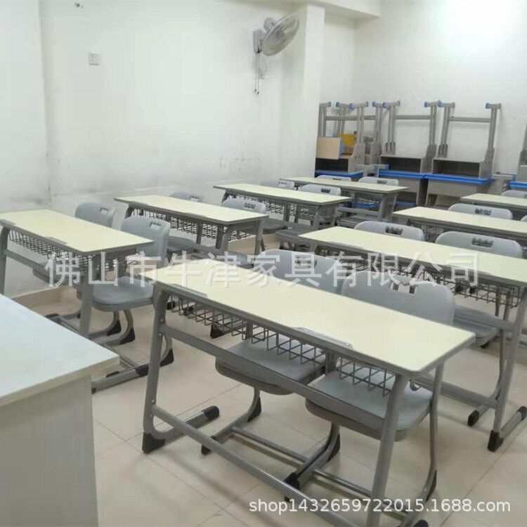 厂家直供培训班双人中纤板桌面注塑封边批发学校中小学生课桌椅