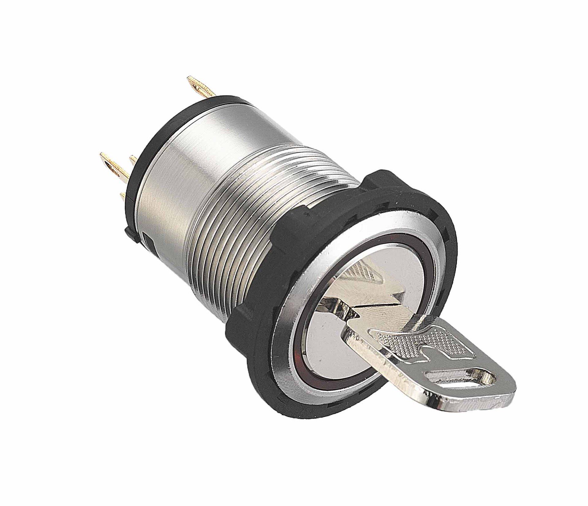 22mm 金属钥匙钮 环形带灯 面板式 IP68 LED 红色 1NO+1NC