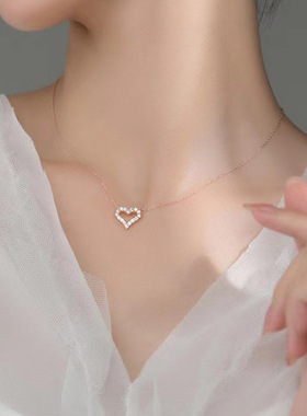 轻奢简约日常气质镂空镶锆石女生项饰锁骨链爱心项链百搭高级感