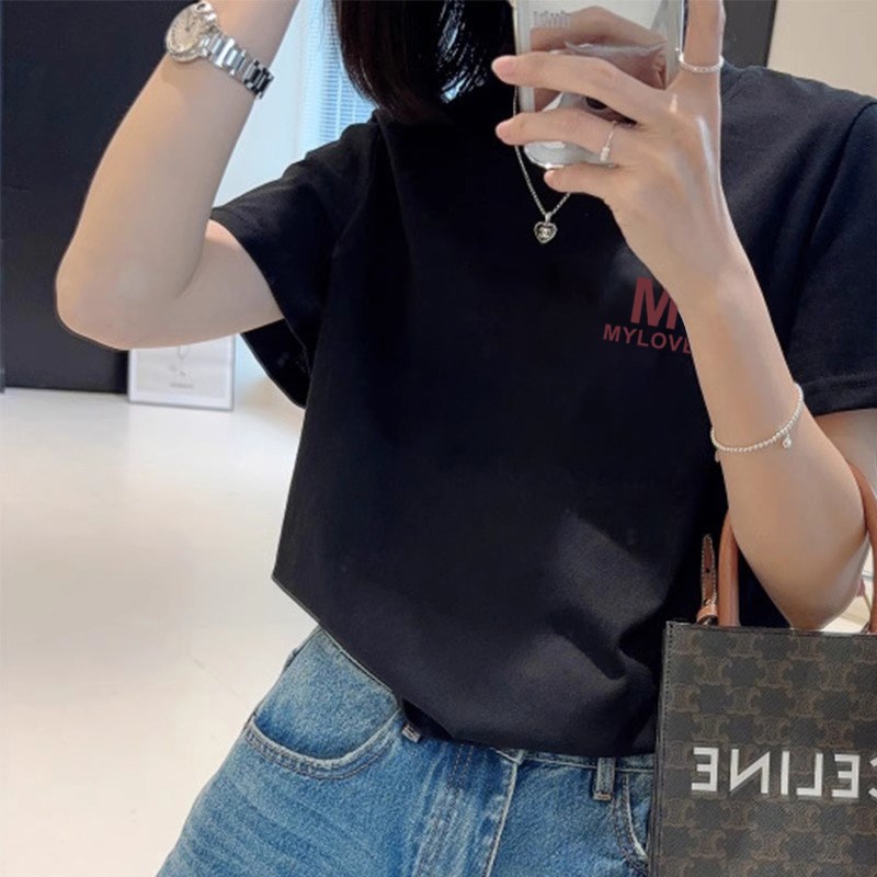 速发2025新款纯棉正肩短袖t恤女夏季宽松显瘦百搭减龄打底衫白色