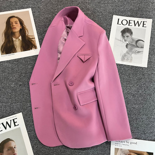 高货2024年紫粉色西装 气质百搭小 双排扣设计感时尚 外套女春秋新款