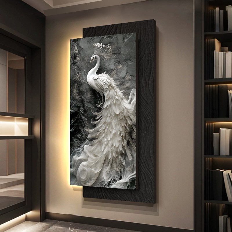 速发孔雀高级感入户玄关装饰画浮雕砂岩肌理感走廊过道挂画轻奢壁图片