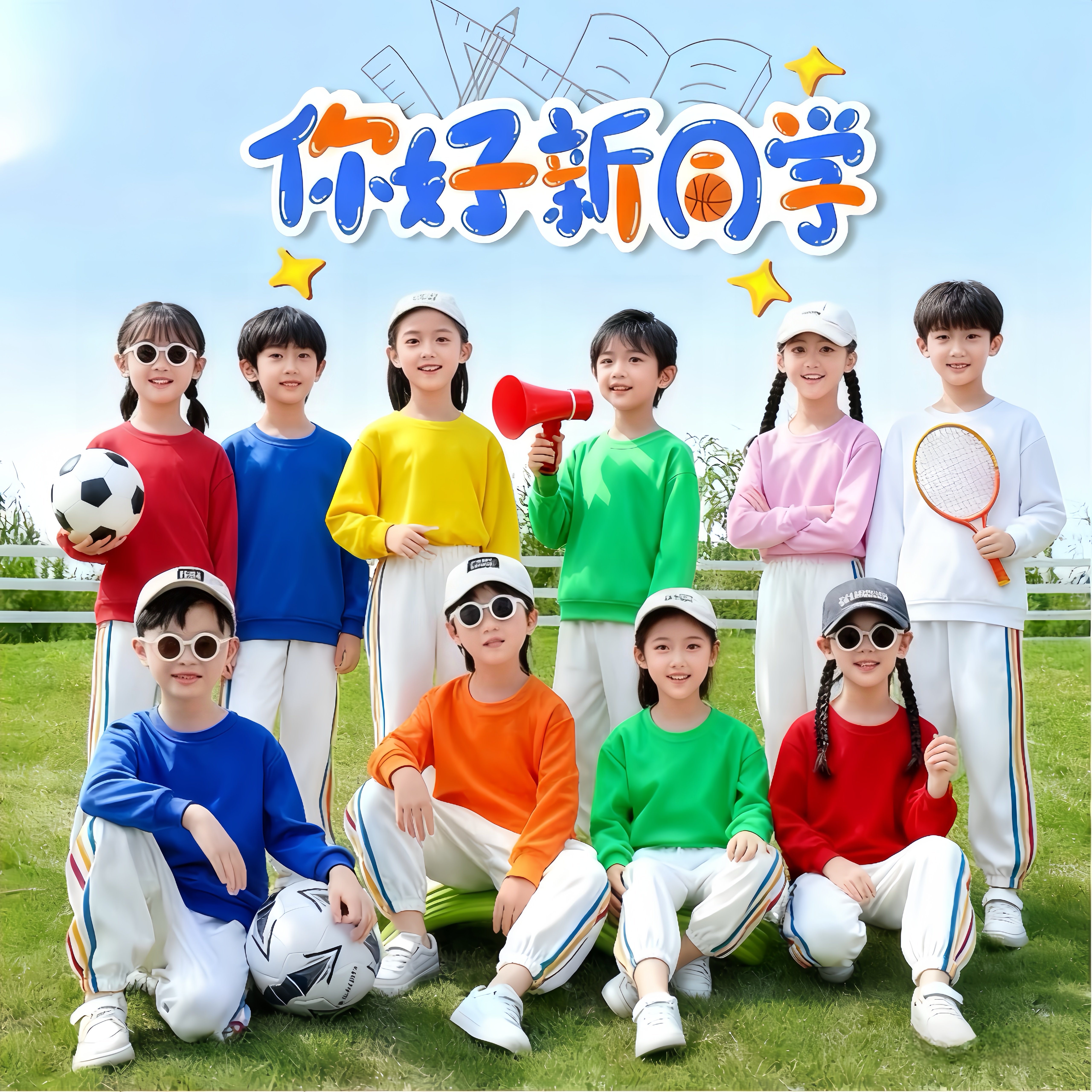 儿童合唱啦啦队演出服糖果色卫衣幼儿园中小学生运动会班服套装