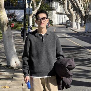 韩系polo针织毛衣男慵懒感简约休闲宽松上衣 秋冬新款 Nick Tian