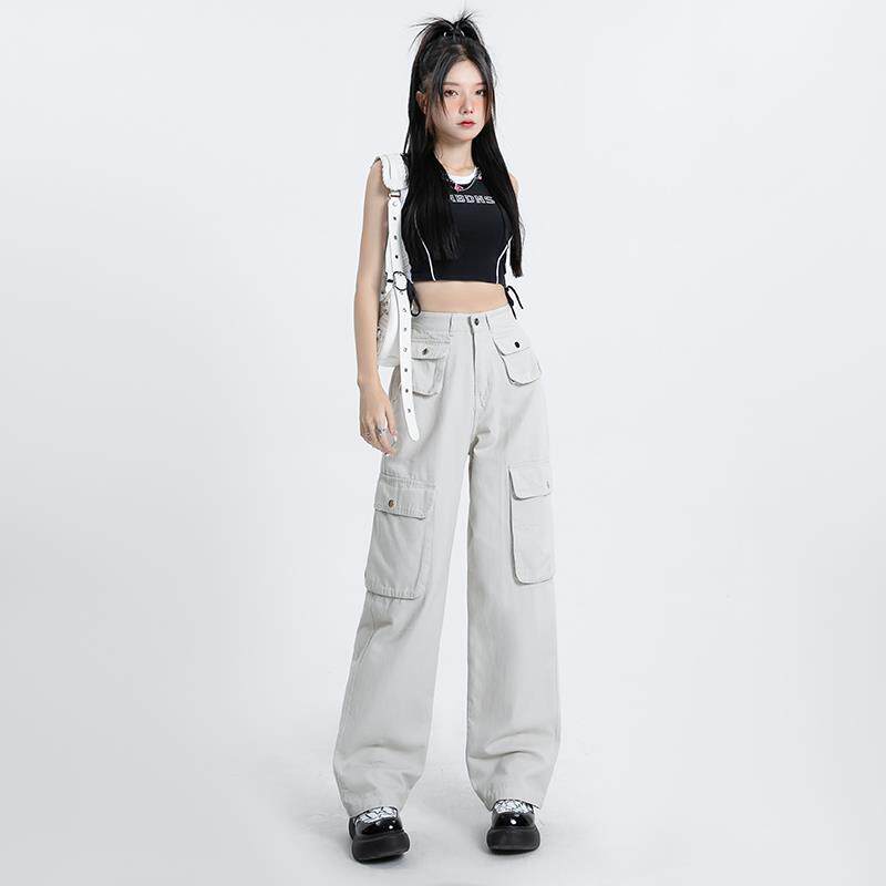 拾籍美式直筒高腰工装裤女秋新款拖地裤宽松显瘦设计感休闲阔腿裤
