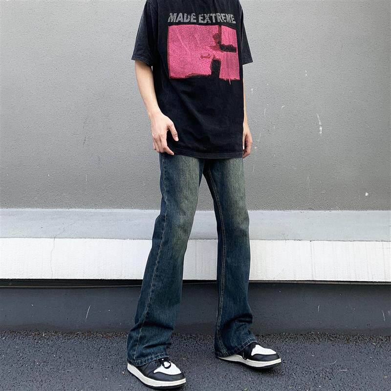 MODK美式高街牛仔裤男女潮修身直筒复古水洗vibe休闲微喇叭工装裤