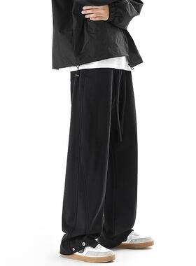 HuiTouLv潮牌卫裤男直筒宽松春秋款重磅加绒美式垂感休闲运动长裤