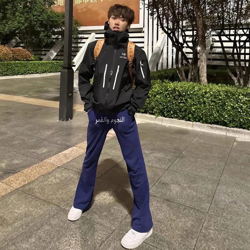 ZLAYCO阿拉伯文刺绣藏青微喇男女显瘦美式运动百搭长裤卫裤