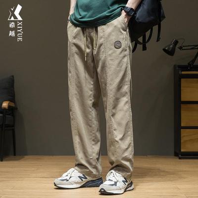 2025秋冬季新款休闲裤男春秋直筒工装裤卡其色宽松大码裤子加绒裤