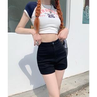温姗大长腿高腰弹力牛仔短裤春夏新款性感包臀显瘦紧身高弹热裤潮