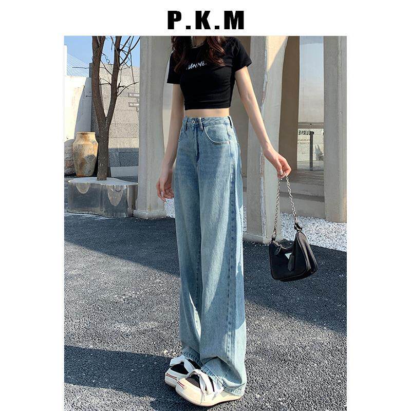 浅色直筒宽松阔腿软牛仔裤女秋冬新款2024年新款垂感高腰拖地裤子