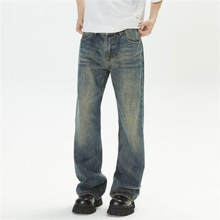 RJEK Cleanfit做旧泥染直筒复古美式水洗高街vibe破坏微喇牛仔裤