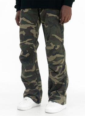 MT99复古秋冬美式迷彩工装裤高街潮牌男生微喇直筒vibe拉链长裤子