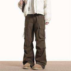 0123Start 复古美拉德棕色大口袋工装裤男女街头hiphop宽松直筒裤