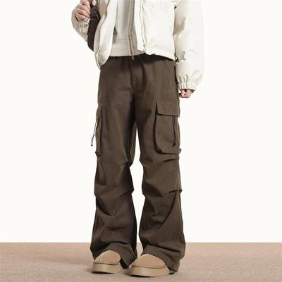 0123Start 复古美拉德棕色大口袋工装裤男女街头hiphop宽松直筒裤