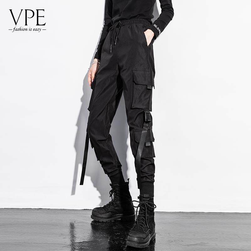 秋冬新款束脚工装裤女帅气潮牌炸街嘻哈加绒保暖ins黑色休闲裤子