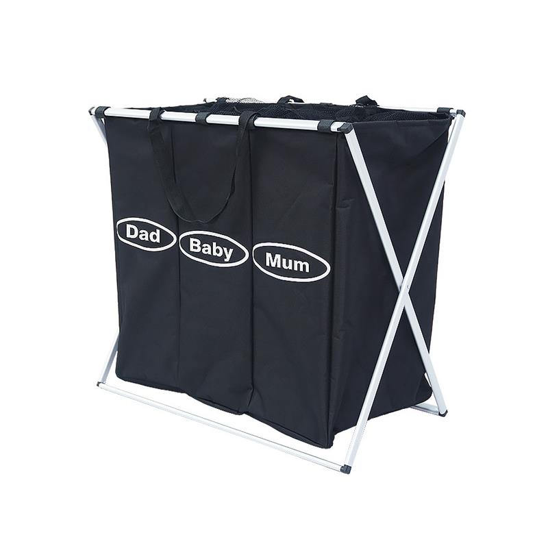 极速北欧布艺大号三格洗衣u篮脏衣篮 浴室折叠收纳筐 分格防潮脏