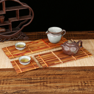 新品竹制小竹排茶席茶帘藤编茶具竹排竹I茶垫杯垫杯托茶道配件壶