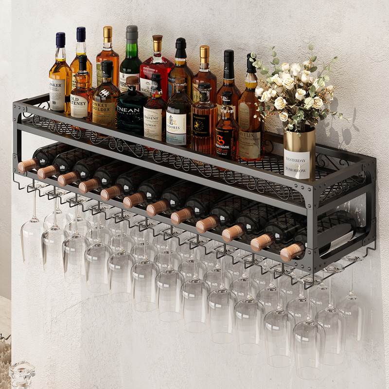 极速铁艺红酒架子背景o装饰墙上酒架置物架壁挂收纳饭厅家用酒杯
