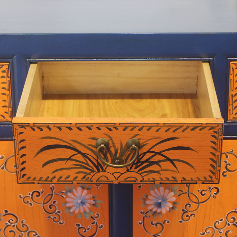 极速餐柜实木玄h关柜新中式饭厅榆木仿古复古彩绘储物备餐柜客厅