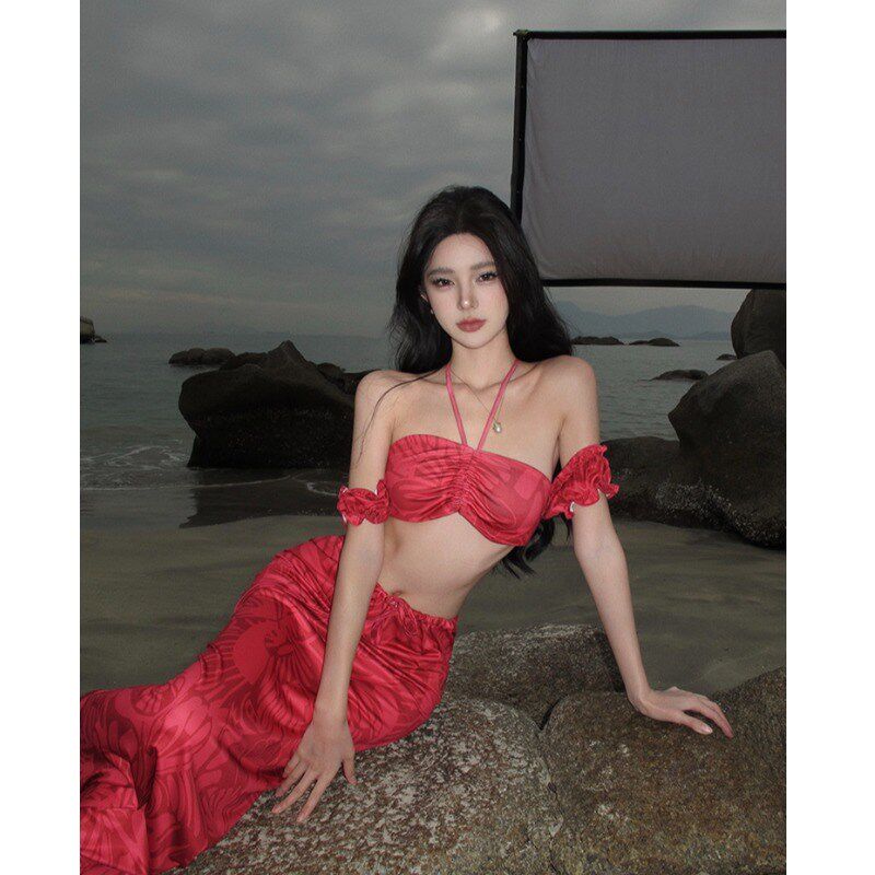 新品三亚泰国g旅游穿搭性感抹胸辣妹海边度假分体套装裙女沙滩裙