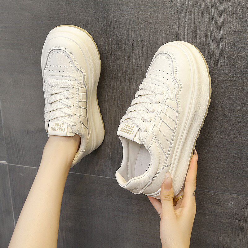 新品百恩图真皮小白鞋女款2026新款春季显脚小Q厚底运动鞋学生休