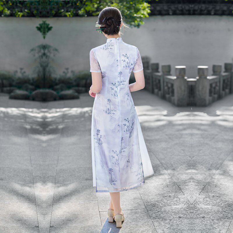 新品年轻款旗袍小个子妈妈春夏季日E常奥黛礼服新中式改良连衣裙