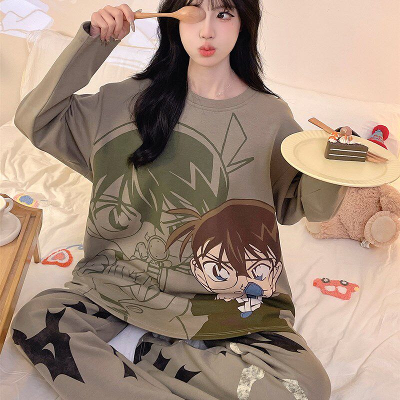 极速春秋款纯棉睡衣女长袖大码胖mBm卡通女生秋季可外穿全棉家居