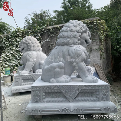 大型户外花岗岩石狮子公母一对天然石雕祠堂公司别墅园林门口摆放