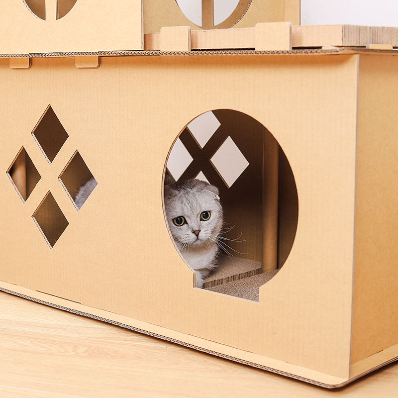 现货速发猫抓板窝瓦楞纸猫别墅大号猫抓板屋子 多猫用双层纸箱城