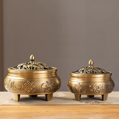 速发超大号三足铜香炉八宝吉祥香薰炉家用室内供奉雕花香炉蚊香炉