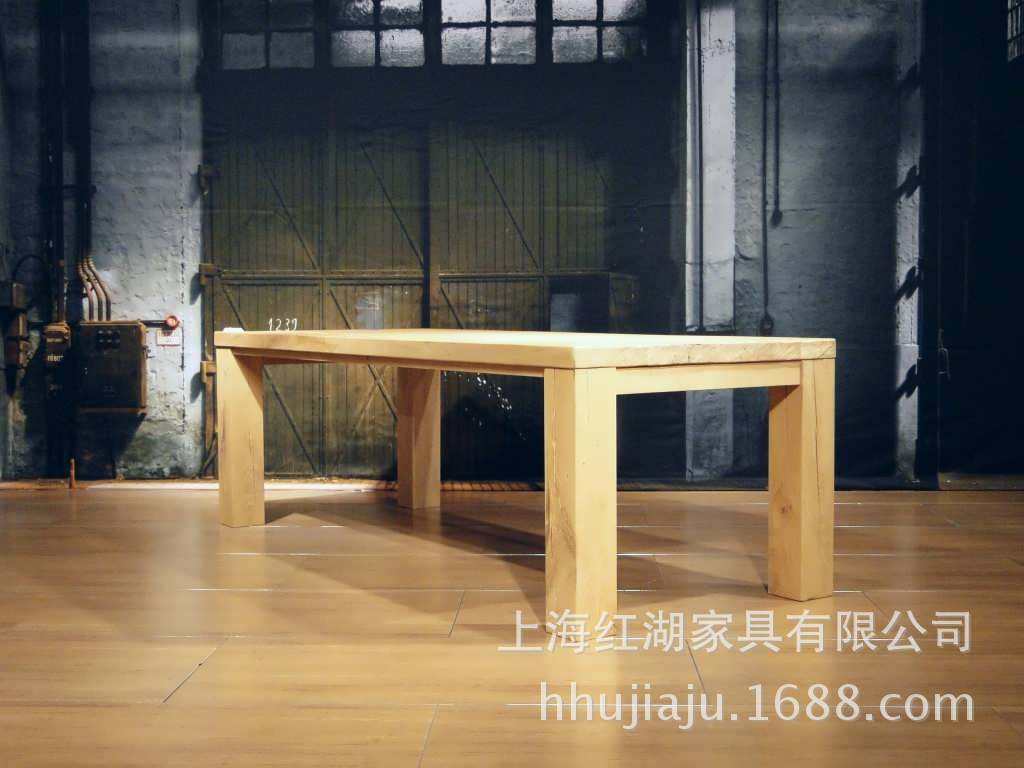 美式实木工装桌子 复古工业风餐桌实木加厚会议办公桌长书桌