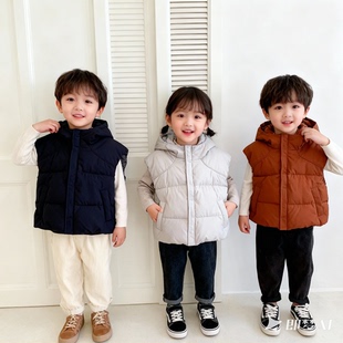 2025秋冬新款儿童立领连帽马甲男童女童中大童时尚外穿保暖马夹潮